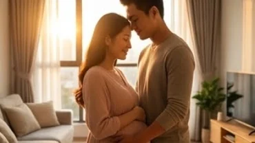 Người đàn ông ân cần ôm bạn gái mang thai đại diện cho giấc mơ thấy người yêu có bầu