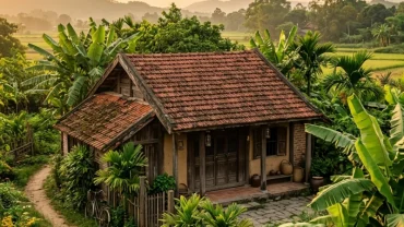 Khung cảnh bình yên của một ngôi nhà ngói đỏ nông thôn gắn liền với ý nghĩa giải mã khi bạn mơ thấy nhà cũ của mình