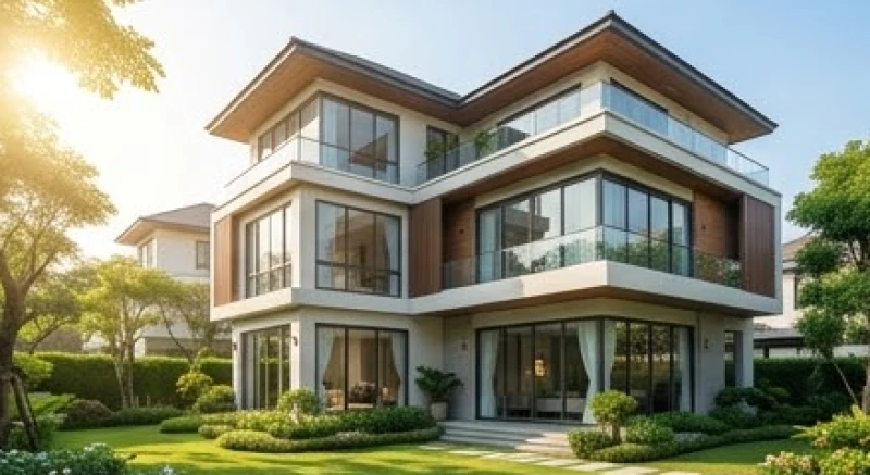 Ngôi nhà lầu sang trọng với thiết kế hiện đại, đại diện cho những thành quả tốt đẹp và sự ổn định trong cuộc sống