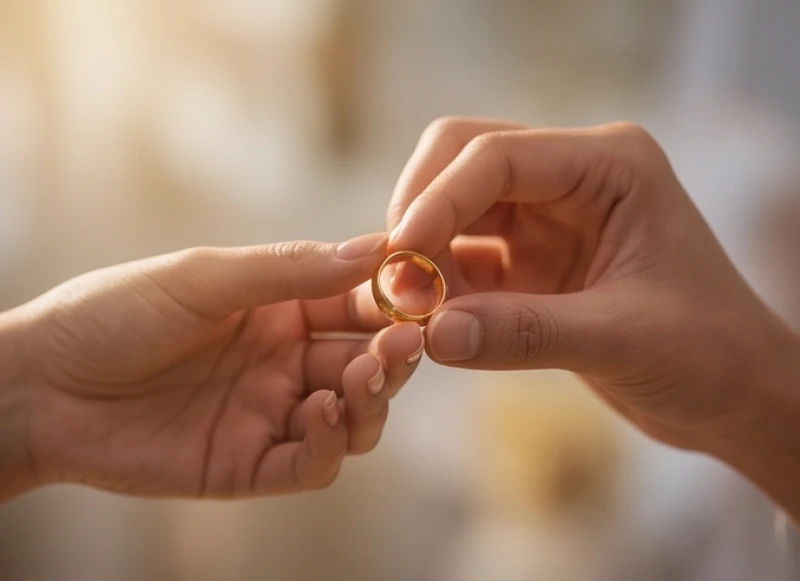 Hai bàn tay đang trao nhau chiếc nhẫn vàng thể hiện sự tin tưởng và xuất hiện của quý nhân phù trợ