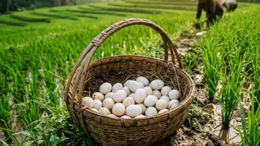 Hình ảnh minh họa cho điềm báo phong thủy khi mơ thấy nhặt được nhiều trứng vịt ngoài cánh đồng
