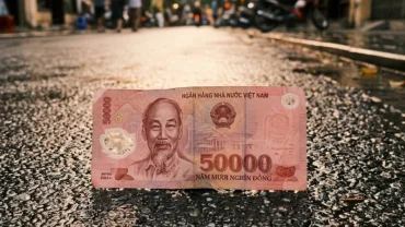 Hình ảnh tờ tiền giấy rơi trên đường phố vắng minh họa cho giấc mơ thấy nhặt được tiền