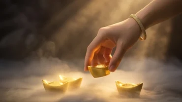 Bàn tay đang nâng niu thỏi vàng lấp lánh thể hiện sự may mắn tài lộc khi mơ thấy nhặt được vàng