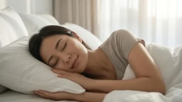 Người phụ nữ Việt Nam ngủ ngon giấc với nét mặt thanh thản tượng trưng cho sự nhẹ nhõm khi mơ thấy nhổ răng sâu