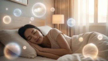 Người phụ nữ Việt Nam chìm trong giấc ngủ bình yên, thể hiện sự tự tin khi mơ thấy nói tiếng anh qua nét mặt