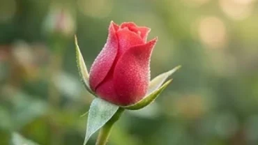Nụ hoa hồng đỏ tươi vươn mình đón nắng sớm mang lại thông điệp tốt lành cho người mơ thấy nụ hoa hồng