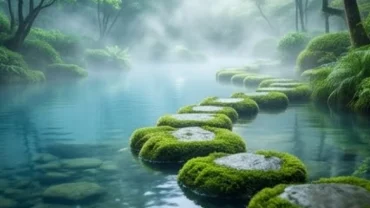 Dòng nước trong xanh dâng cao tĩnh lặng thể hiện ý nghĩa phong thủy của việc mơ thấy nước dâng cao