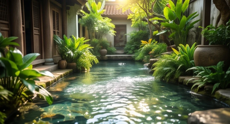 Giấc mơ nào báo hiệu tài lộc: Dấu hiệu phát tài và con số may mắn 2 Dòng nước suối trong xanh mát mẻ chảy róc rách qua khoảng sân vườn mộc mạc ngập tràn ánh nắng