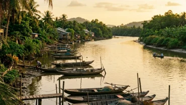 Hình ảnh dòng sông quê hương êm đềm minh họa cho ý nghĩa điềm báo mơ thấy nước sông dâng cao