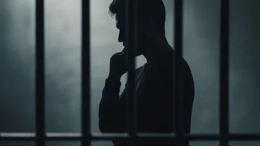 Hình bóng một người đứng suy tư sau song sắt khi mơ thấy ở trong nhà giam mờ ảo