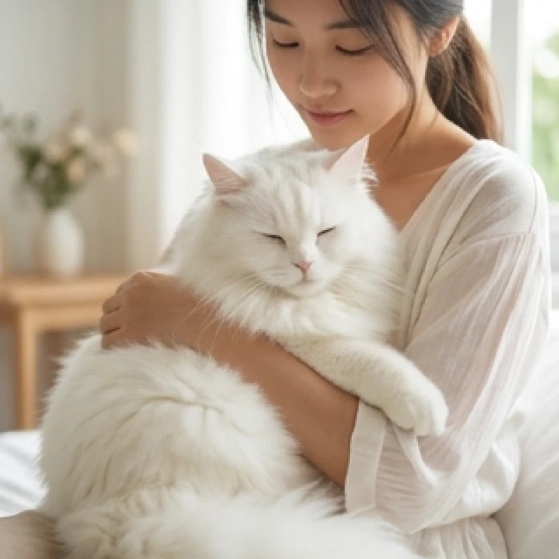 Mơ thấy ôm mèo: Giải mã điềm báo từng bối cảnh & con số may mắn 3 Chú mèo lông trắng muốt hiền lành nằm ngoan trong vòng tay mang điềm báo may mắn