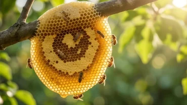 Đàn ong mật cần mẫn vây quanh tổ vàng óng gợi nhớ đến điềm báo tốt lành khi mơ thấy ong