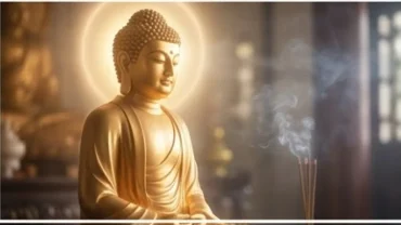 Tôn tượng Đức Phật từ bi tỏa ánh hào quang rực rỡ đại diện cho giấc mơ thấy Phật mang lại sự bình an