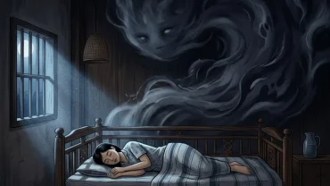 Hình ảnh minh họa khái niệm bóng tối tâm lý khi mơ thấy quái vật trong không gian phòng ngủ đậm chất Việt Nam
