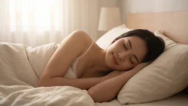 Cô gái trẻ nằm ngủ say sưa với nụ cười nhẹ, thể hiện ý nghĩa mơ thấy quan hệ với người mình thích