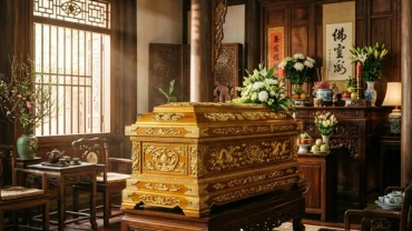 Bức tranh phong thủy minh họa cho điềm báo hưng vượng từ giấc mơ thấy quan tài màu vàng