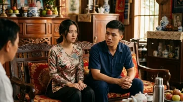 Cặp đôi bối rối và căng thẳng khi mơ thấy ra mắt gia đình người yêu tại phòng khách mang phong cách Việt Nam