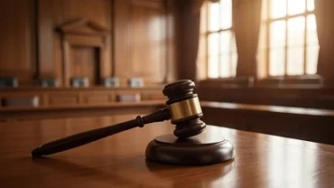 Phòng xử án uy nghiêm với chiếc búa gỗ của thẩm phán đại diện cho những điềm báo khi mơ thấy ra tòa
