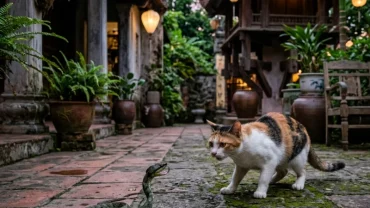 Hình ảnh mang tính biểu tượng về giấc mơ thấy rắn cắn mèo và những điềm báo tâm linh cần lưu ý