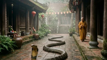 Hình ảnh minh họa mang đậm nét văn hóa Á Đông về điềm báo tâm linh khi mơ thấy rắn dài trườn trong không gian mờ ảo