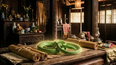 Hình ảnh minh họa điềm báo phong thủy và ý nghĩa tâm linh của hiện tượng mơ thấy rắn đẻ con trong văn hóa Á Đông