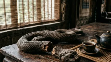 Hình ảnh biểu tượng thể hiện trạng thái mất kiểm soát và hoang mang khi nằm mơ thấy rắn mất đầu