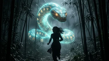 Hình ảnh minh họa cảm giác lo âu khi mơ thấy rắn rượt trong không gian huyền bí đậm chất văn hóa Việt Nam