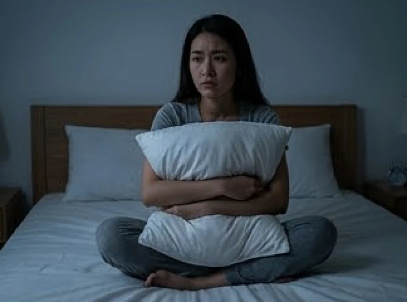 Người phụ nữ trằn trọc mất ngủ vì mơ thấy rắn trên giường phản ánh những áp lực tinh thần