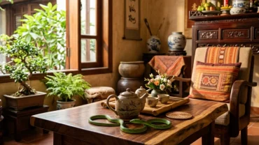 Hình ảnh minh họa ý nghĩa phong thủy khi mơ thấy rắn trong nhà với không gian phòng khách kiểu Việt Nam ấm cúng