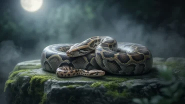Sự giao thoa tĩnh lặng giữa trăn và rắn dưới ánh trăng mờ ảo thể hiện ý nghĩa tâm linh khi mơ thấy rắn và trăn