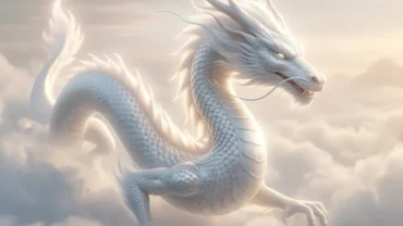 Thần thú linh thiêng vươn mình giữa tầng mây lấp lánh ánh sáng huyền ảo khi mơ thấy rồng trắng