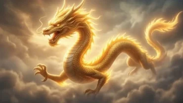 Bức tranh thần thú uy nghi rực sáng đại diện cho điềm báo cát tường khi bạn nằm mơ thấy rồng vàng