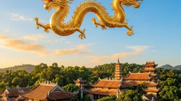 Hình ảnh minh họa ý nghĩa tâm linh của giấc mơ thấy rồng vàng bay trên trời và điềm báo về công danh