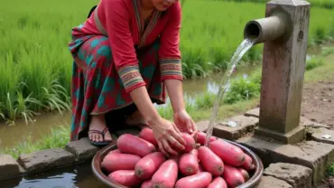 Mơ thấy rửa khoai lang đỏ au dưới giếng làng