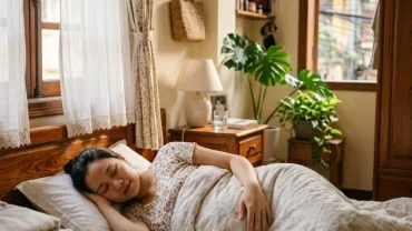 Hình ảnh mẹ bầu Việt Nam ngủ ngon giấc và mơ thấy sinh con khi mang thai trong không gian ấm áp