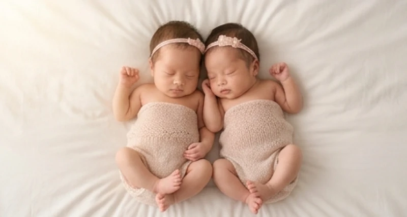 Mơ Thấy Mình Có Con Gái: Giải Mã Điềm Báo Gia Đạo & Bộ Số May Mắn 6 Hai bé gái sinh đôi đang nằm ngủ bình yên cạnh nhau trên chiếc giường êm ái