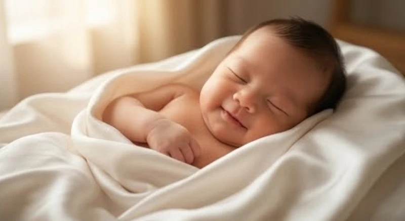 Mơ thấy bà đẻ là điềm gì? Giải mã bối cảnh & con số may mắn 2 Em bé sơ sinh mỉm cười say ngủ được bọc trong chiếc khăn lụa mềm mại