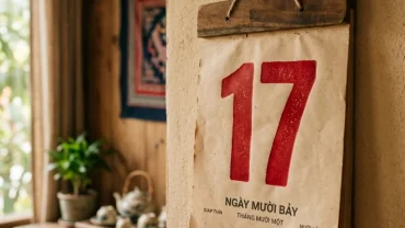Màn hình điện thoại hiển thị ngày 17 rõ nét trong phòng ngủ ấm áp gợi liên tưởng đến điềm báo khi mơ thấy số 17