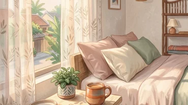 Người phụ nữ Việt Nam ngồi thiền tĩnh tâm bên cửa sổ phòng ngủ ấm áp sau khi mơ thấy tai nạn chết người có máu