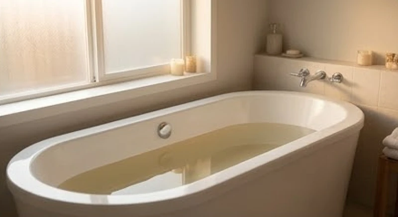 Bồn tắm bằng sứ màu trắng được đổ đầy nước ấm mang lại cảm giác bình yên trong sinh hoạt cá nhân