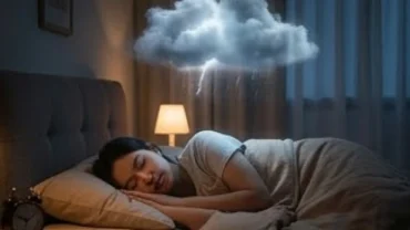 Người nằm ngủ bình yên dưới đám mây bão siêu thực đại diện cho mơ thấy thiên tai thảm họa