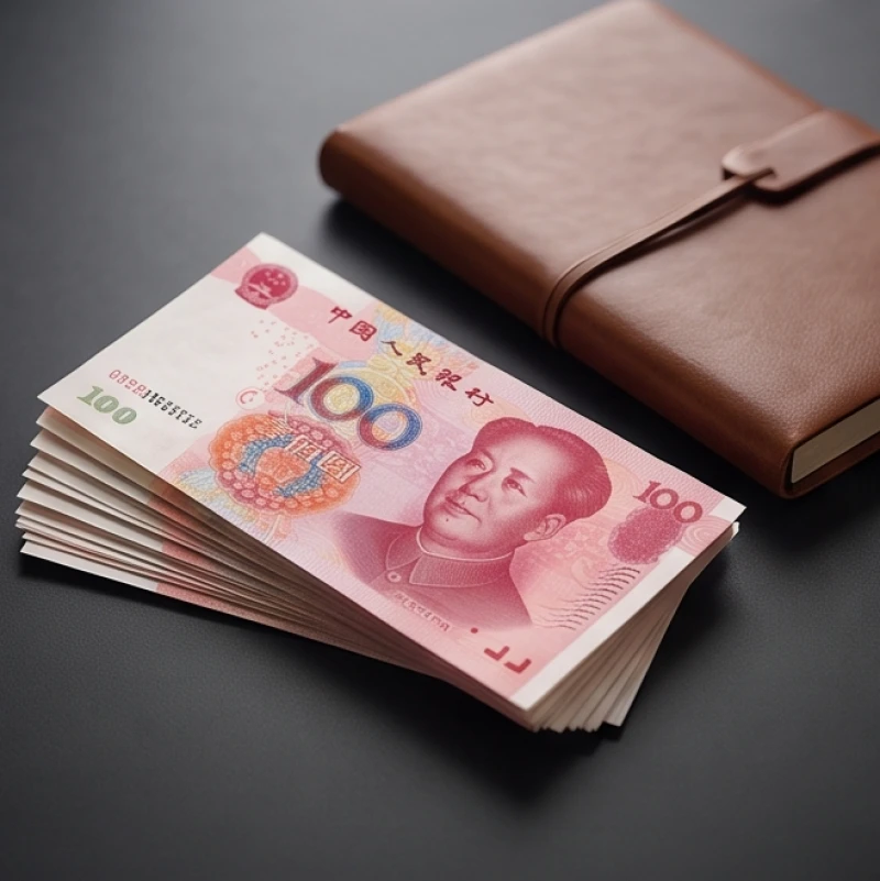 Mơ thấy tiền nước ngoài: Ý nghĩa điềm báo và con số may mắn 3 Xấp tiền Nhân dân tệ đỏ tươi đặt cạnh một cuốn sổ tay bìa da ghi chép kế hoạch giao thương