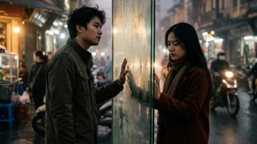 Hình ảnh ẩn dụ về cặp đôi đối mặt với rào cản vô hình phản ánh giấc mơ thấy tình yêu bị ngăn cản trong cuộc sống thực tại