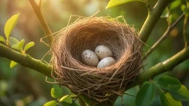 Tổ chim đan bằng cành cây khô vững chãi trên cành lá xanh tươi mang lại điềm báo cát lành khi mơ thấy tổ chim