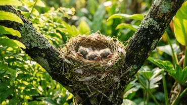 Tổ chim non an toàn và vững chãi trên cành cây đại diện cho những điềm báo tốt lành khi mơ thấy tổ chim non