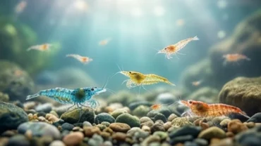 Đàn tôm tép bơi lội tung tăng trong làn nước trong vắt đại diện cho điềm báo may mắn khi mơ thấy tôm tép