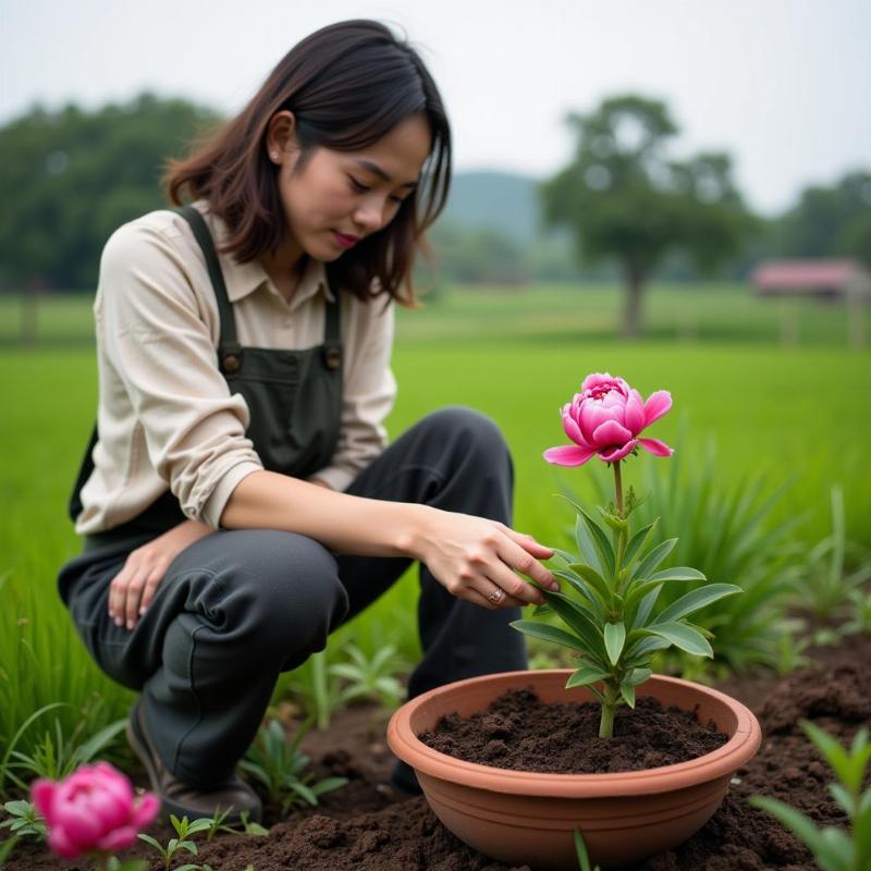 Mơ thấy trồng hoa mẫu đơn trong chậu