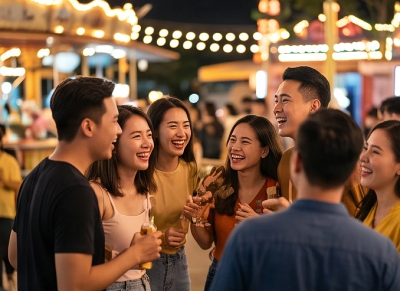 Mơ thấy giải trí: ý nghĩa điềm báo và con số may mắn 6 Nhóm bạn bè người Việt đang vui cười tụ tập trong không gian giải trí ngoài trời về buổi tối