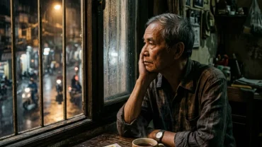 Hình ảnh người ngồi trầm tư bên cửa sổ phản chiếu nỗi lo âu tài chính và giấc mơ thấy vé số đổi đời