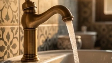 Vòi nước bằng đồng xả dòng nước cuồn cuộn mát lạnh thể hiện điềm báo tài lộc khi mơ thấy vòi nước chảy mạnh
